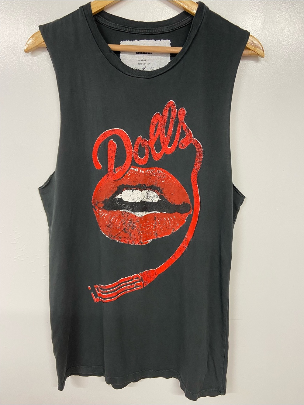 RARE Prince Peter Collection Black Muscle Tee with 'Dolls' Lips Graphic Size M